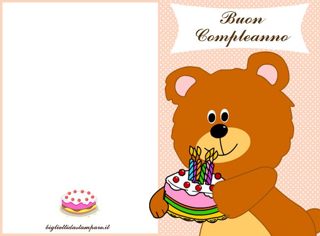 biglietto compleanno orsetto torta